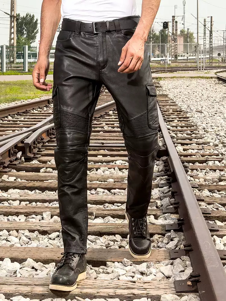 Leather Work Pants - Black Winter Leather Trousers Men Vintage