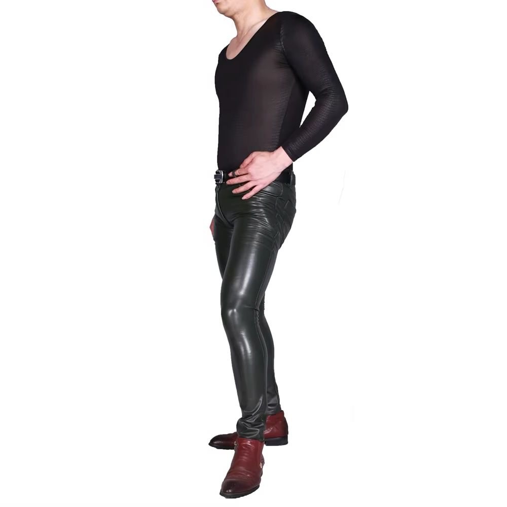 Mens Punk PU Faux Leather Trou - огляд і ціна Leather Work Pants
